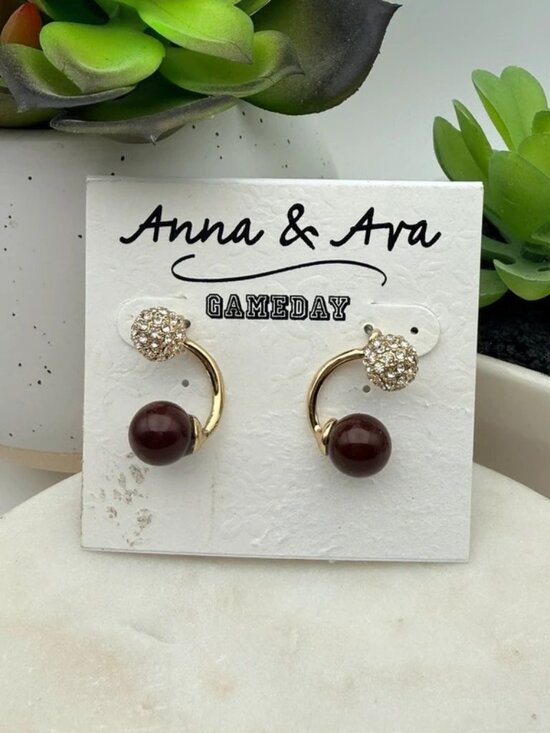 Anna & Ava Jewelry - Anna & Ava Gameday Gold Tone Double Ball Earrings Maroon Rhinestone Studs